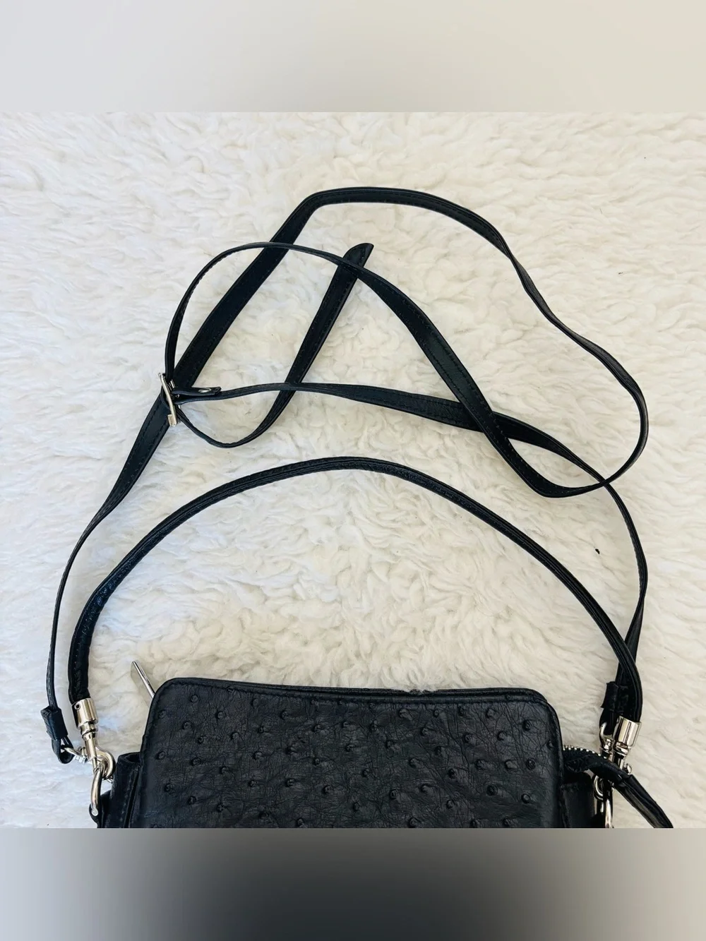 Celencee Genuine Ostrich Black Leather Multifunction Bag